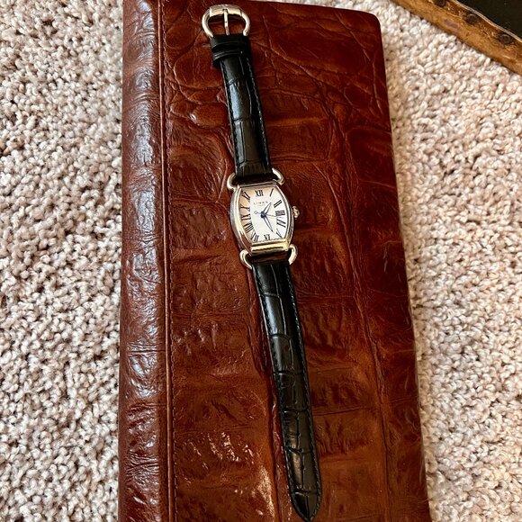 Links of London Quartz Salmon Dial Roman Indexes Watch, Black Croc Leather main image 4